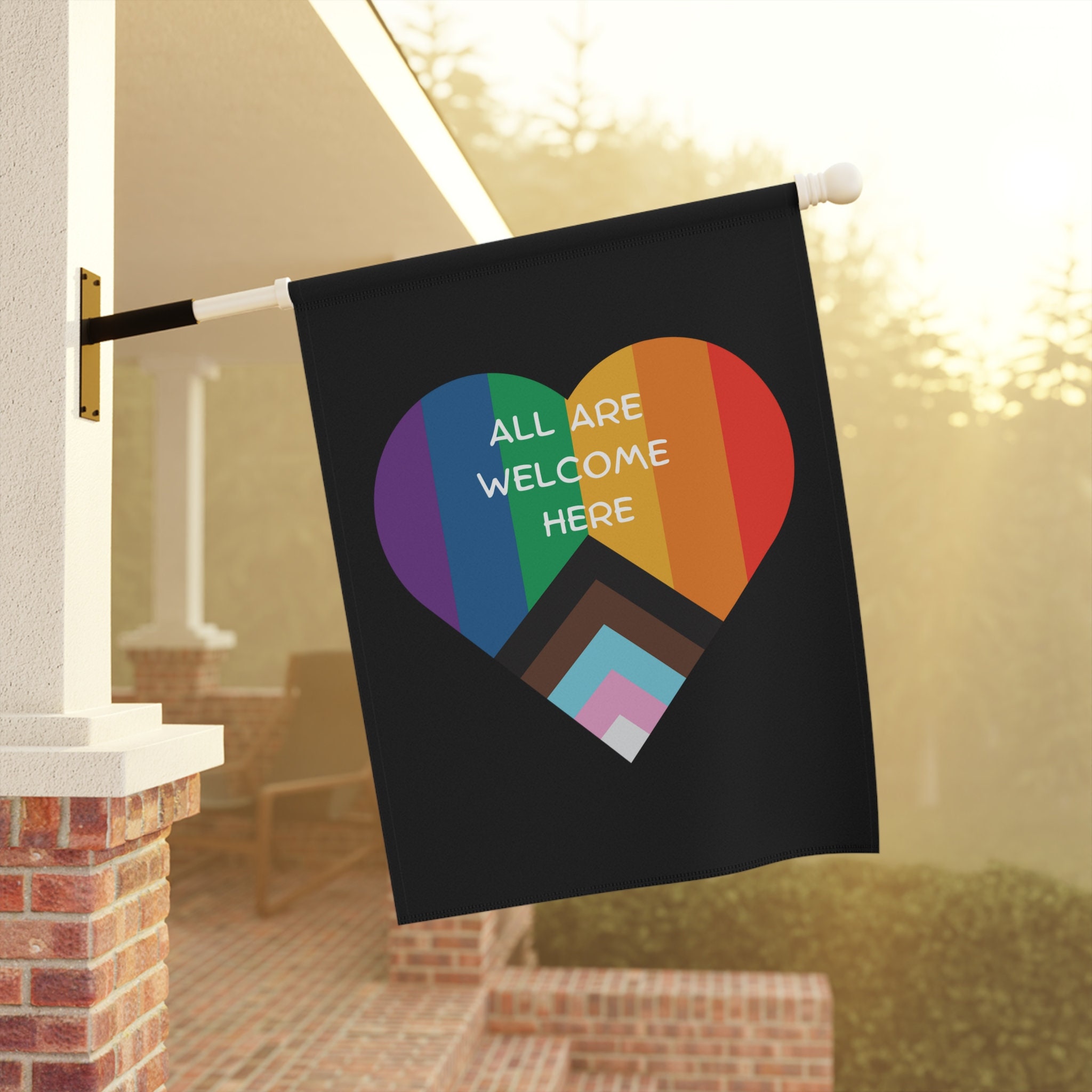 Discover All Are Welcome Here Rainbow Heart Diversity Garden Flag Inclusive House Banner LGBTQ Pride Outdoor Decor Liberal Yard Flag Gay Pride