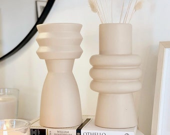 Set von 2 Keramikvasen, Moderne Keramikvase, Minimales Wohnaccessoire, Boho-Dekor, Vase für skandinavischen Wohnstil, Einweihungsgeschenk