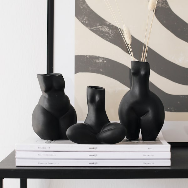 Lot de 3 vases en céramique pour le corps féminin, sculptures pour décoration d'intérieur moderne, vases uniques pour décoration d'intérieur, cadeau artistique pour couple