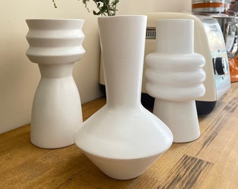 Set of 3 white ceramic vases, Vase set for home decor, White home decor, Nordic decor, Housewarming gift