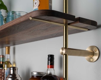 The Minimalist Brass and Walnut Shelves - Fully Customizable (up to 6’ high x 40” wide x 11” deep) - Made to Order