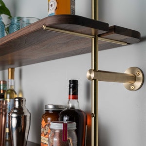 The Minimalist Brass and Walnut Shelves - Fully Customizable (up to 6’ high x 40” wide x 11” deep) - Made to Order