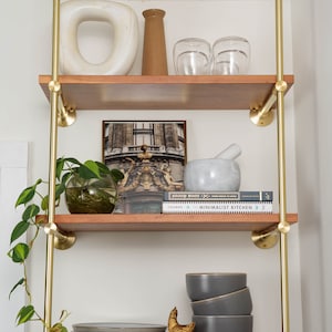 Modular Brass French Bistro Shelving Unit - Glass and Wood Shelving Available | The Origin Standard Shelving Unit - Brass Hardware
