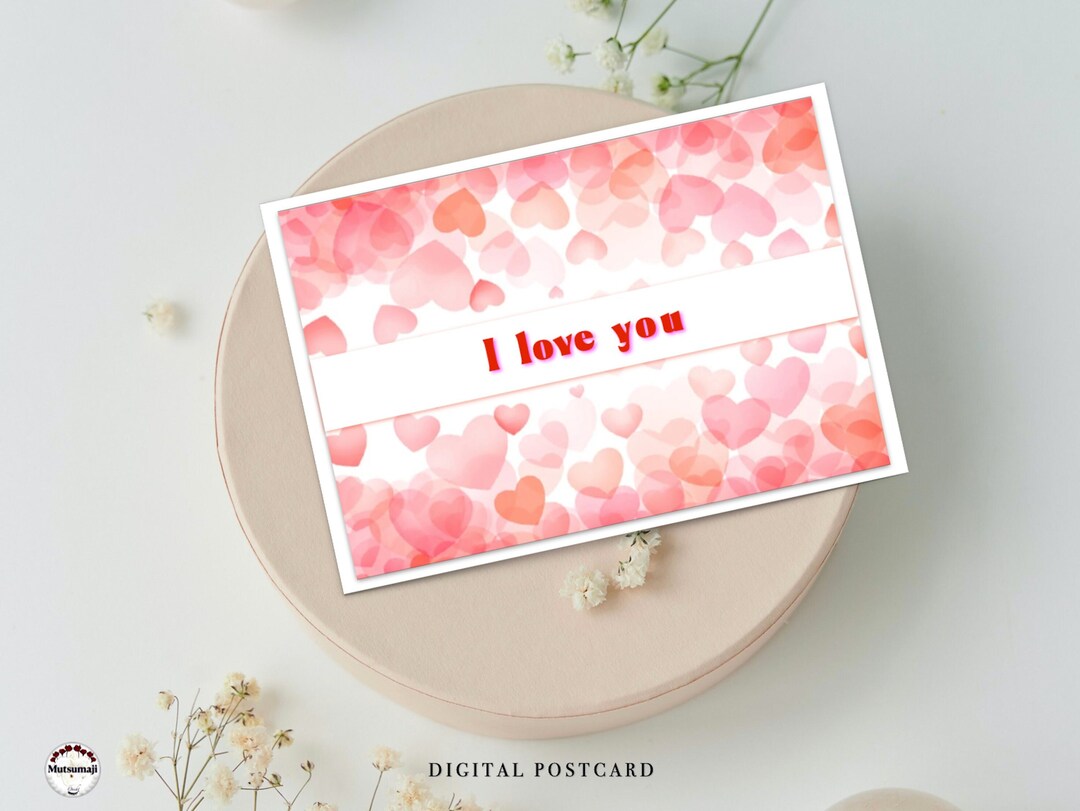 Printable Postcard I Love You Pink Hearts Downloadable - Etsy