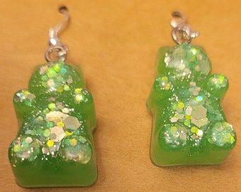 Green glittery  bear earrings
