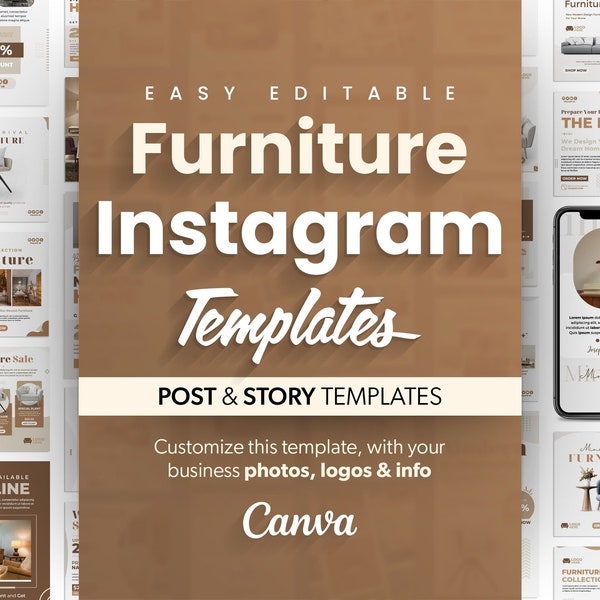 Furniture Business Marketing Templates, Furniture e-Commerce, Furniture Instagram Templates, Easy Editable in Canva, Elegant and Minimal