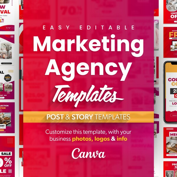 100 Marketing Agency Instagram Templates, Engaging Feeds, Social Media Templates, Post and Story Templates, Business Marketing