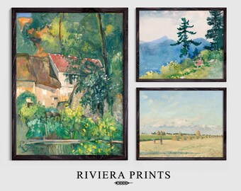 French Countryside Landscape Print Set | Vintage Cottagecore Wall Art (Digital Download)