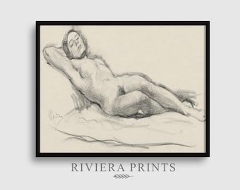 Naked Woman Pencil Sketch | Naked Woman Sketch | Vintage Wall Art | Rustic Home Decor | Naked Woman Pencil Art | PRINTABLE Artwork | 168