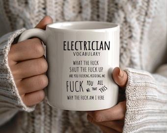 Mug for Electrician, Vocabulary At Work Mug, Colleague Mug, Electrician Gift, Rude Electrician Mug, Funny Electrician Mugs, Electrician Mug.