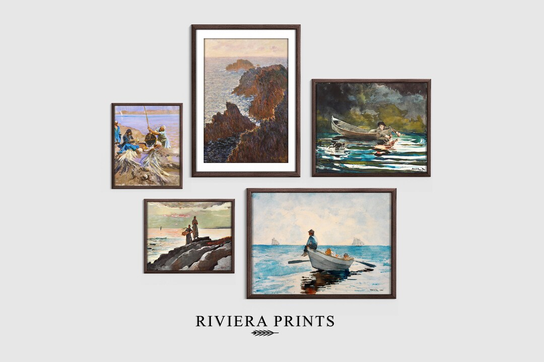 Vintage Coastal Paintings Print SET of 5 Antique Living Room Etsy