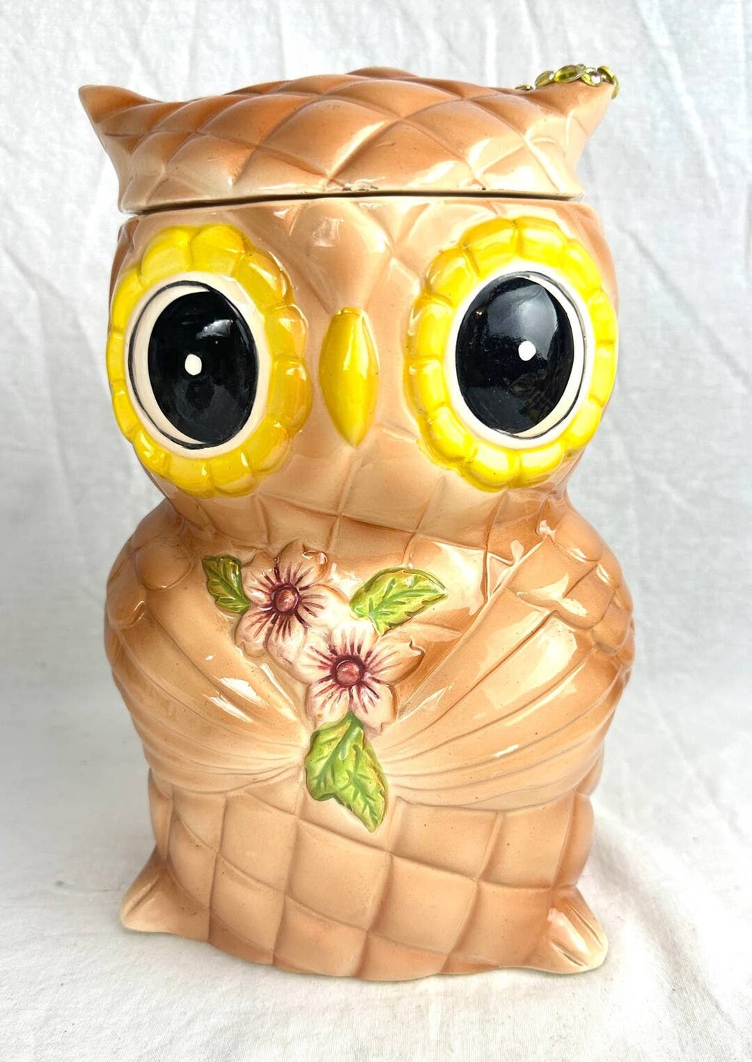 Vintage Owl Cookie Jar Quilted With Flower Power One of A Kind Etsy