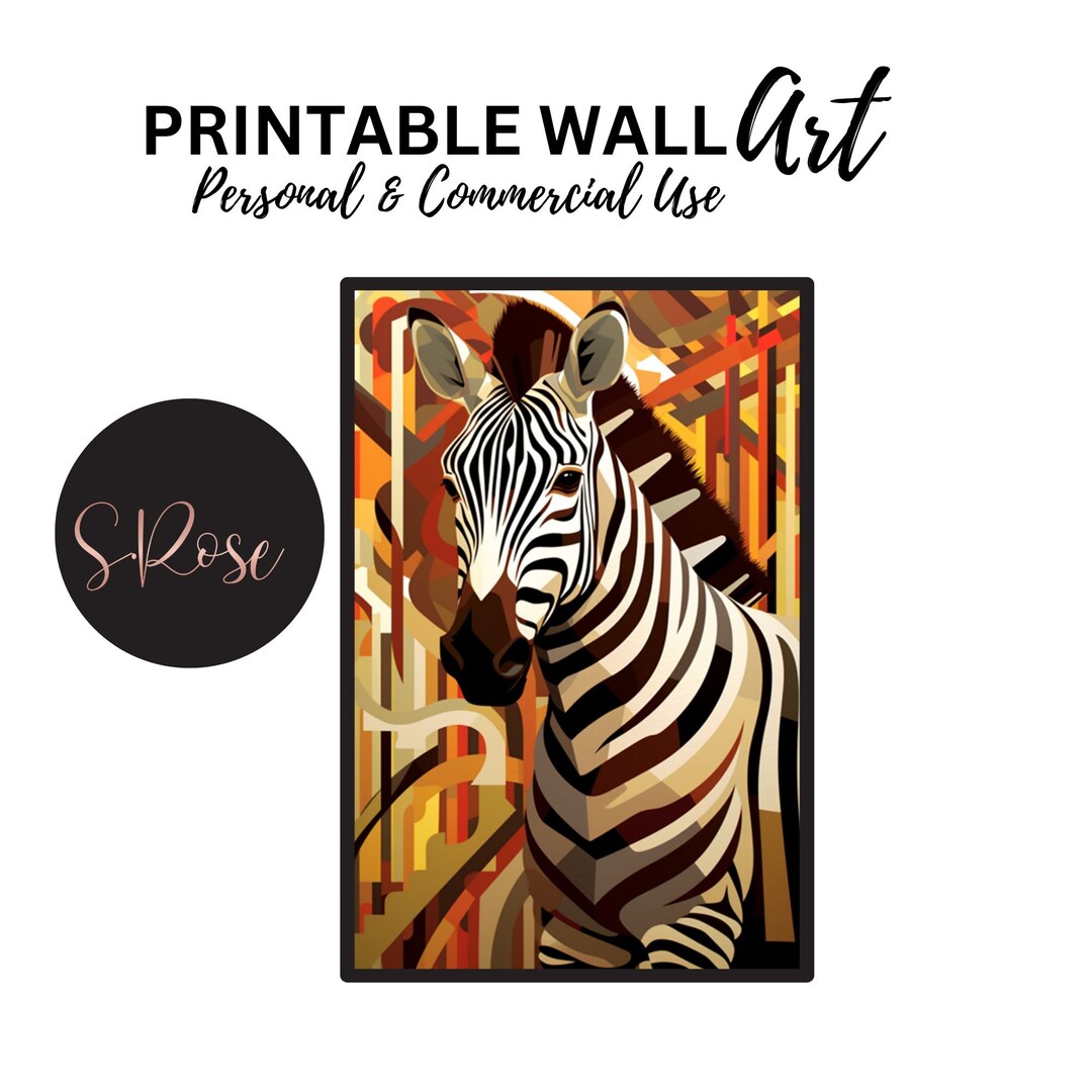 Colorful Zebra Paint Colors Printable Art, Digital Download Print, Wall