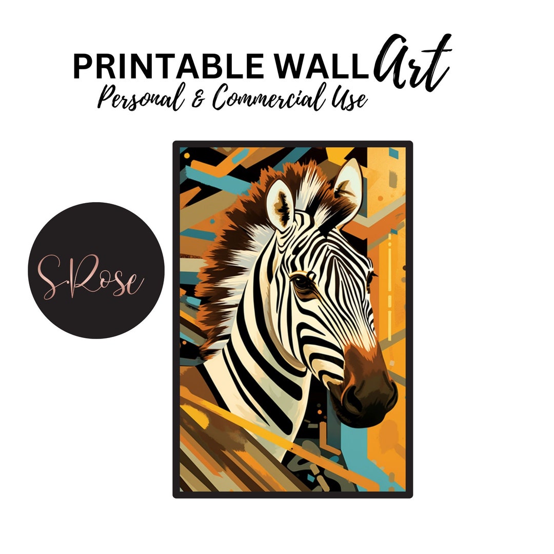 Colorful Zebra Paint Colors Printable Art, Digital Download Print, Wall