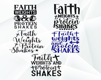 Batidos de proteína Faith Weights SVG: Archivos de corte para entrenamiento cristiano (descarga digital)