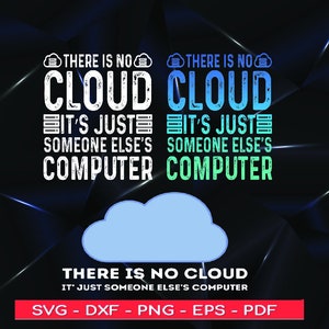 Puede incluir: Un diseño gráfico azul y verde con el texto "No hay nube. Es solo la computadora de otra persona." El diseño presenta una forma de nube y un icono de servidor.