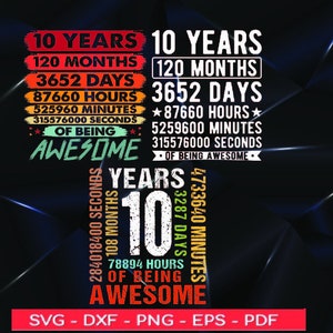 Camiseta de 10 años, regalo de cumpleaños número 10, cumpleaños de niña de 10 años, cumpleaños número 10 para niñas y niños de 10 años, Siendo increíble Svg