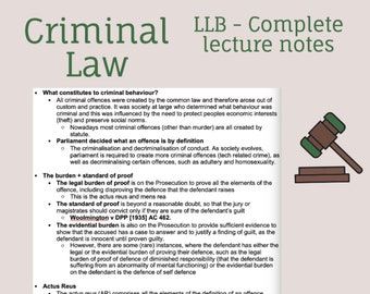 Criminal Law (LLB Law) Complete Lecture notes (50+ pages)