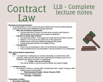 Droit des contrats (LLB Law) Notes de cours complètes (50+ pages)