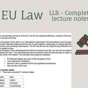 Prawo UE (prawo LLB) Kompletne notatki z wykładów (ponad 40 stron)