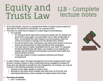 Equity and Trusts Law (LLB Law) Complete Lecture notes (60+ pages)