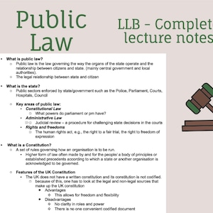 Prawo publiczne (prawo LLB) Kompletne notatki z wykładów (ponad 40 stron)