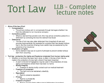 Tort Law (LLB Law) Complete Lecture notes (50 pages)