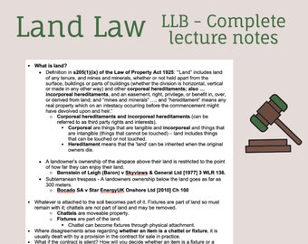Land Law (LLB Law) Complete Lecture notes (50+ pages)