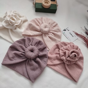 Muslin combed Fabric Baby Turbans, Knot Baby Turban Hat, Newborn Beanie, Headwrap, Newborn Hat