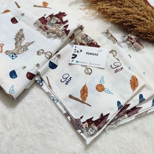 Wizarding School Muslin Blanket - Organic Cotton Baby Swaddle, Unisex 75x75 cm 100x100 cm, Soft Infant Nursery Wrap