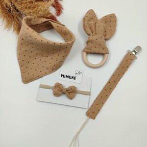 新生児ギフトセット - モスリン製スタイ、歯固め、おしゃぶりクリップ、リボン付きヘッドバンド | 女の子へのベビーシャワープレゼント