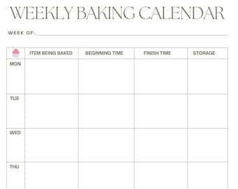 Weekly Baking Calendar