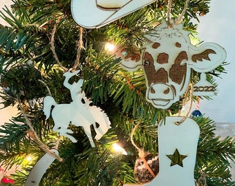 Western Ornament Set, Cowboy Christmas Ornaments, Rodeo Ornaments