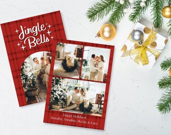 Red Plaid Photo Christmas Card Template for Canva | Photo Christmas Card, Photo Holiday, Modern Christmas Card, Christmas Card Printable