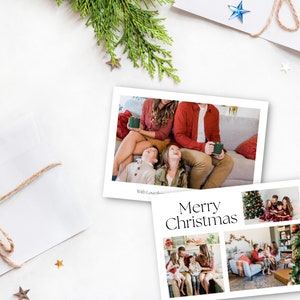 Simple Photo Christmas Card Printable | Photo Christmas Card Template for Canva, Photo Holiday Card, Neutral Minimalist Christmas Card