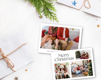 Simple Photo Christmas Card Printable | Photo Christmas Card Template for Canva, Photo Holiday Card, Neutral Minimalist Christmas Card