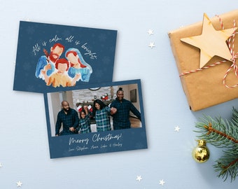 Religieuze kerstkaartsjabloon voor canvas | Fotokerstkaart, fotovakantie, moderne kerstkaart, afdrukbare kerstkaart