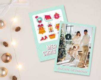 Red & Mint Photo Christmas Card Template for Canva | Photo Christmas Card, Photo Holiday, Modern Christmas Card, Christmas Card Printable