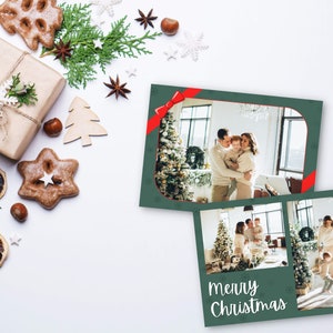 Green Gift Photo Christmas Card Printable | Photo Christmas Card Template for Canva, Photo Holiday Card, Christmas Editable Photo Card
