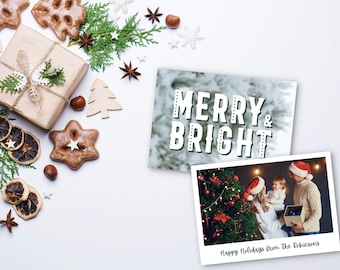 Merry and Bright Photo Christmas Card Printable | Photo Christmas Card, Photo Holiday, Christmas Card Printable, Christmas Card Template