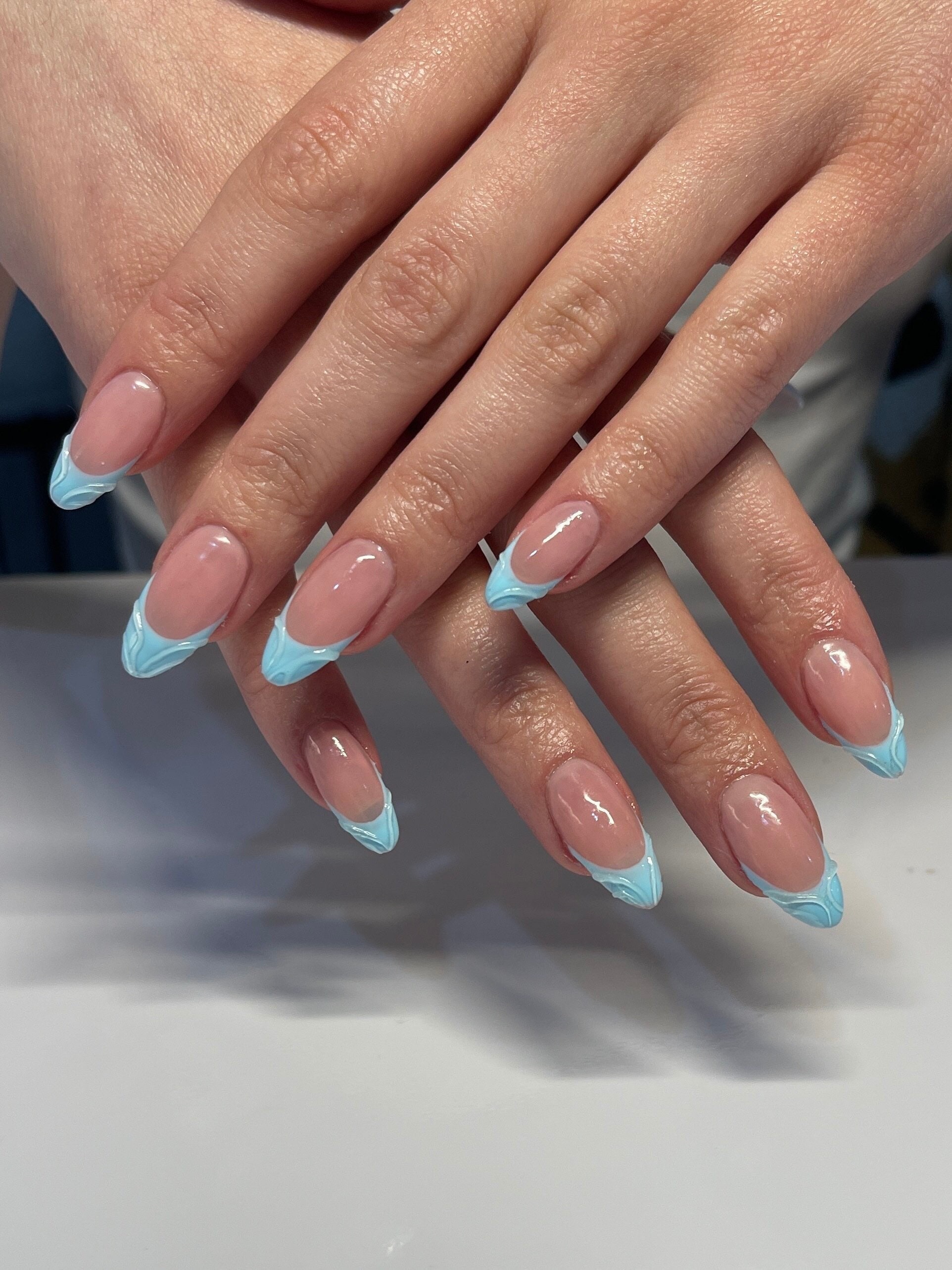 Blue French Tip 3D Abstract Gel Press on Nails Josiegelnails Blue