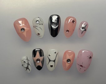 Abstract Chrome Pink Press Ons JosieGelNails | Pink Nails, Aesthetic Nails, Fake Nails, Chrome Nails, Emo Nails, Funky Nails, y2k Nails