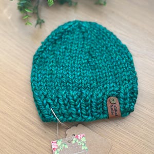 Hand Knit Fall Winter Beanie for Infant  Baby Toddler in Hand Dyed Merino Wool in Kelly Green.  SO soft! Pom can be added!