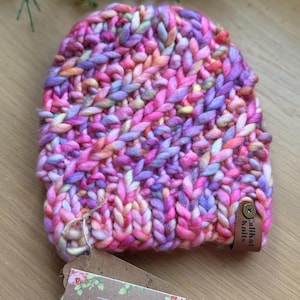 Hand Knit Fall Winter Beanie for Infant through 12 months Baby in Hand Dyed Merino Wool from Ireland.  SO soft! Pom can be added!