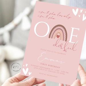 Invitación de bebé arco iris, ¿no es ella una maravillosa invitación de cumpleaños, invitación onederful, tarjeta arco iris, no es ella una tarjeta encantadora, editar descargar?