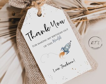 Editable Outer Space Favor Tags, Space Birthday Thank you Label, Galaxy Gift tags, Astronaut Birthday Label, Trip Around the Sun R458 D542