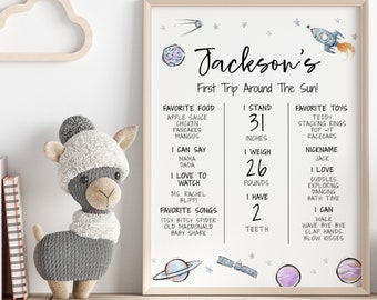 First Trip around the sun, 1st Birthday Milestone, 1st Trip Around The Sun Milestone Sign, Space Rocket Milestone, Download Editable R458