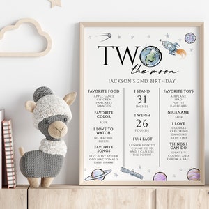 Two the moon milestone board, Two the moon Birthday Milestone Sign, Outer Space keepsake, 2nd birthday milestone, Editable Download, D542