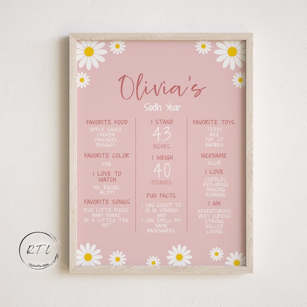 Daisy Flower Milestone Sign, Daisy Milestone Poster, Floral Milestone Board, Lentemijlpalen Bewerkbare downloadsjabloon