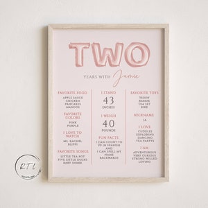 Tablero de hitos con dos globos, cartel de hito para el segundo cumpleaños, póster minimalista, cartel de segundo hito, plantilla editable
